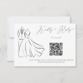 Elegante B&W Tux & Jurk Bruiloft QR Code RSVP Kaartje (Voorkant)