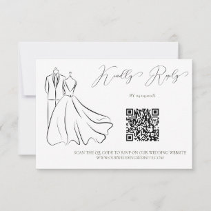 Elegante B&W Tux & Jurk Bruiloft QR Code RSVP Kaartje