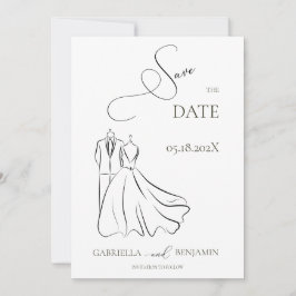 Elegante B&W Tux & Jurk Save the Date Bruiloft Kaart