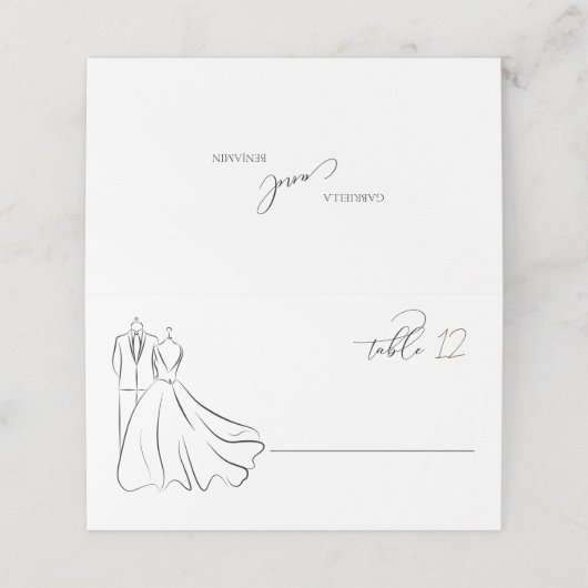 Elegante B&W Tux & Jurk Trouwtafel Plaatskaartje (Buitenkant ongevouwen)