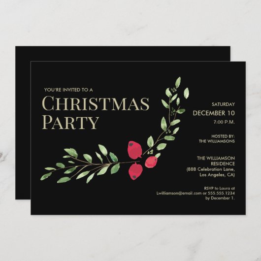 Elegante baas kerstfeest zwart Holly rood Kaart (Voorkant / Achterkant)