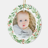 Elegante Baby 1e kerstfoto Keramisch Ornament (Links)