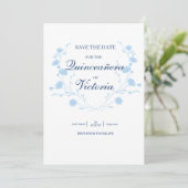 Elegante Baby Blauw Bloemen Quinceanera Save The Date (Staand voorkant)