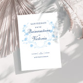Elegante Baby Blauw Bloemen Quinceanera Save The Date