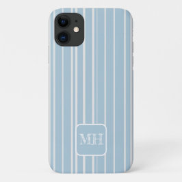 Elegante baby blauw gestreepte monogram Case-Mate iPhone case