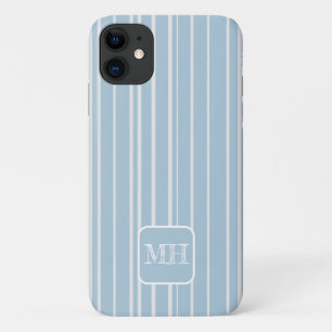 Elegante baby blauw gestreepte monogram Case-Mate iPhone case