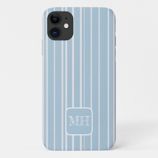 Elegante baby blauw gestreepte monogram Case-Mate iPhone case (Achterkant)