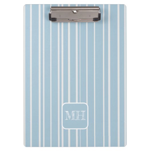 Elegante baby blauw gestreepte monogram klembord (Voorkant)