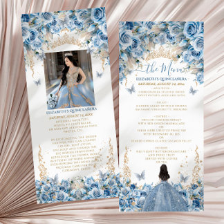 Elegante Baby Blauwe Gouden Quinceanera Prinsessen Menu