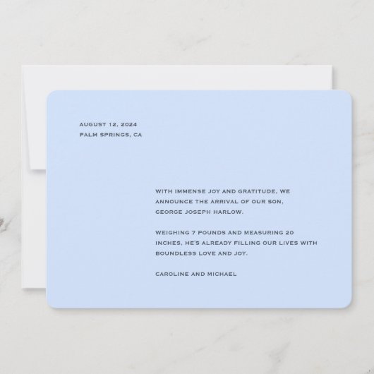 Elegante baby blauwe jongen geboorte aankondiging (Voorkant)