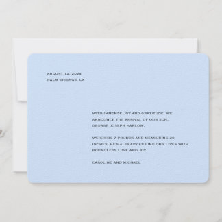 Elegante baby blauwe jongen geboorte aankondiging