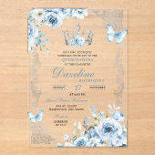 Elegante Baby Blauwe Kroon Quinceanera Acryl Uitnodigingen (Voorkant)
