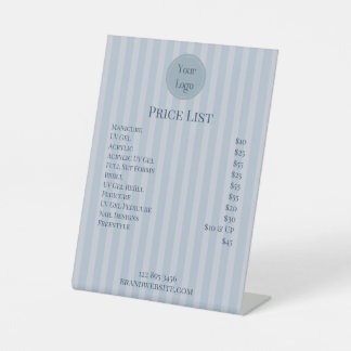 Elegante Baby Blauwe Strepen Prijslijst Reclamebord Met Voetstuk