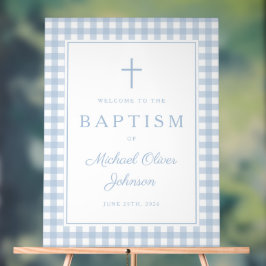 Elegante baby blue geruite jongensdoop welkom acryl bord