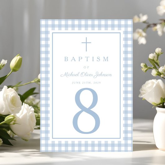 Elegante baby blue gingham jongensdoop kaart