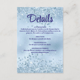 Elegante Baby Blue Glitter en Folie Wedding Detail Informatiekaartje