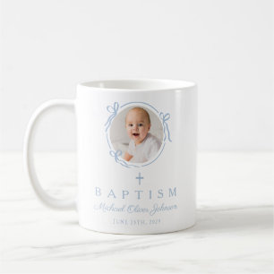 Elegante baby blue jongens foto doop koffiemok