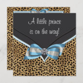 Elegante Baby Blue Leopard Prince Baby shower Kaart (Voorkant / Achterkant)