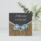 Elegante Baby Blue Leopard Prince Baby shower Kaart (Staand voorkant)
