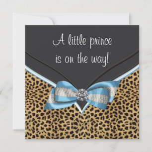 Elegante baby blue luipaard prins baby shower kaart