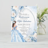Elegante Baby Blue Quinceañera Uitnodiging (Staand voorkant)