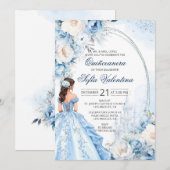 Elegante Baby Blue Quinceañera Uitnodiging (Voorkant / Achterkant)