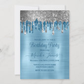 Elegante Baby Blue Sparkle Glitter Drips Verjaarda Kaart (Voorkant)