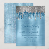 Elegante Baby Blue Sparkle Glitter Drips Verjaarda Kaart (Voorkant / Achterkant)