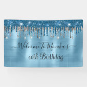Elegante Baby Blue Sparkle Glitter Drips Verjaarda Spandoek (Horizontaal)