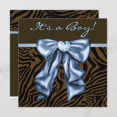 Elegante Baby Blue Zebra Baby Boy Shower Kaart (Voorkant / Achterkant)
