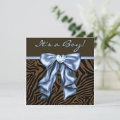 Elegante Baby Blue Zebra Baby Boy Shower Kaart (Staand voorkant)