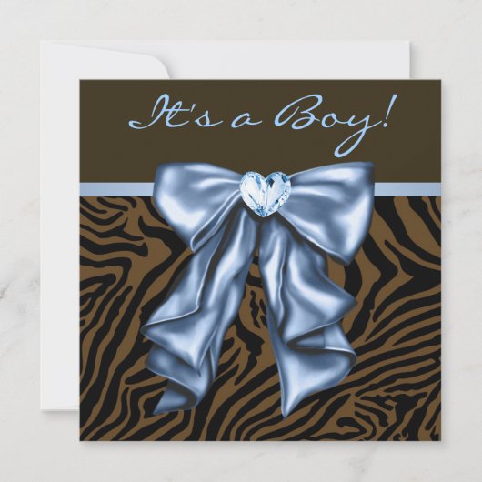 Elegante Baby Blue Zebra Baby Boy Shower Kaart (Voorkant)