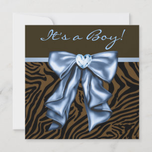 Elegante Baby Blue Zebra Baby Boy Shower Kaart