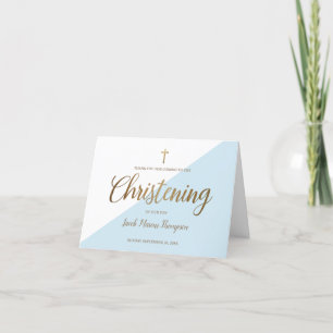 Elegante Baby Boy Blauw Goud Dank je wel Christeni Bedankkaart