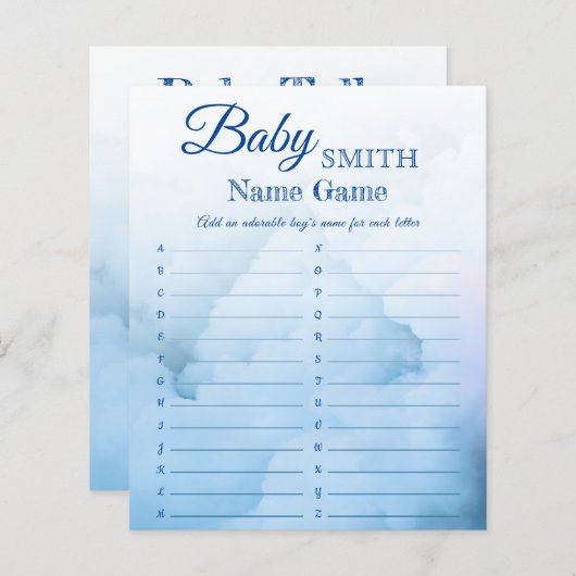 Elegante baby boy shower naam en ontcijfer spel (Voorkant / Achterkant)