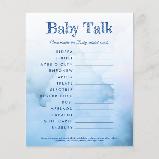 Elegante baby boy shower naam en ontcijfer spel (Achterkant)