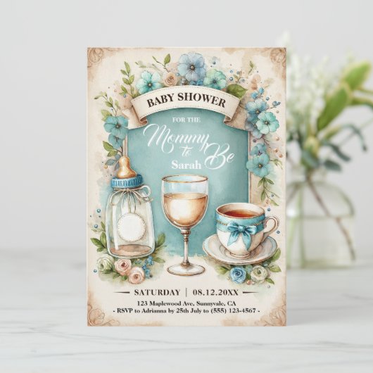 Elegante  Baby Boy Tea Party Douche Kaart (Staand voorkant)