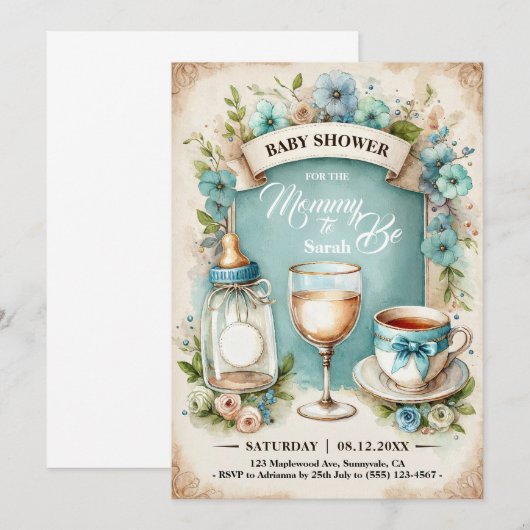 Elegante  Baby Boy Tea Party Douche Kaart (Voorkant / Achterkant)