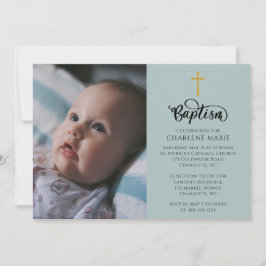 Elegante Baby-doop uitnodigen met foto en kruis Kaart