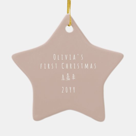 Elegante baby First Christmas Natural Keramisch Ornament (Achterkant)