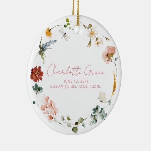 Elegante Baby Foto Roze Tuin Bloemen Geboortestati Keramisch Ornament (Rechts)