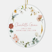 Elegante Baby Foto Roze Tuin Bloemen Geboortestati Keramisch Ornament (Links)