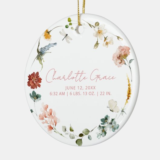 Elegante Baby Foto Roze Tuin Bloemen Geboortestati Keramisch Ornament (Links)