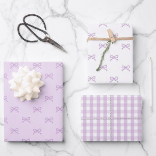 Elegante baby girl shower preppy paarse strik dasl inpakpapier vel