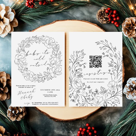 Elegante Baby Het is koud Buiten Douche QR-code Kaart