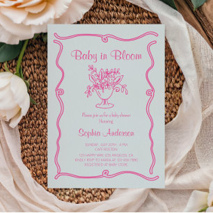 Elegante Baby in Bloom Roze Bloemen Baby shower Kaart