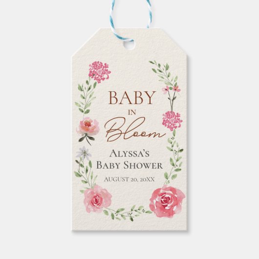 Elegante Baby in bloom waterverf baby shower Cadeaulabel (Voorkant)