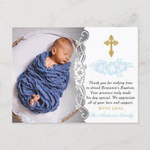 Elegante Baby Jongen Doop Dank u Briefkaart