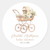 Elegante  Baby koetswerkdouche Ronde Sticker (Voorkant)