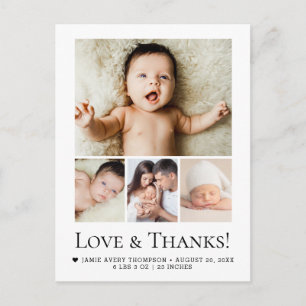 Elegante Baby Liefde en Dank 4 fotocollage Chic Briefkaart